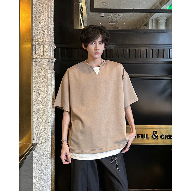 8XL-M特大码短袖男假两件五分袖高品质空气层宽松上衣DX321P35,男装T恤,电商D206-1