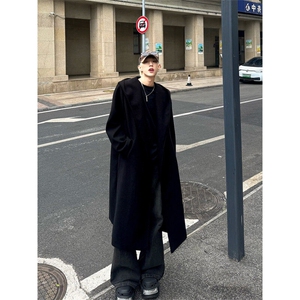 现货~暗黑巫师帽风衣男过膝长款垫肩毛呢大衣披风外套Y908-P130图片