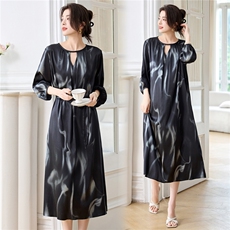 杭州重磅真丝连衣裙女夏季2026新款大码宽松遮肚子显瘦真丝裙子，女装连衣裙，阿舍尔精品