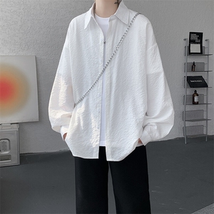 8XL-M泡泡纱盐缩肌理长袖衬衫男夏季冰丝外套防晒衬衣CS29007P40图片
