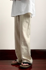 2025现货棉麻质感垂感阔腿裤宽松休闲直筒裤A351-AK2492-P50，男装休闲裤，电商A351