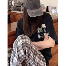 玫瑰花立体刺绣美式街头刺绣短袖t恤男夏季宽松上衣TX8023，男装T恤，星座1116A（原606A-3）