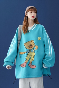 中性风 2024秋季新品 宽松螺纹织带卡通印花套头卫衣 B08 P55控68图片
