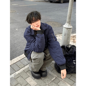 现货秋冬季美拉德立领飞行立领夹克boxy棉衣美式高街加厚加棉外套图片