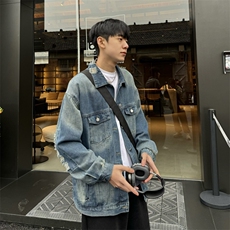 春季时尚复古宽松水洗磨破渐变重工牛仔男夹克外套Jk09-P85控118，男装夹克，星座218-5