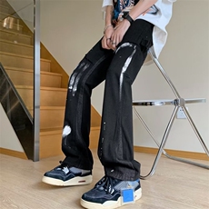 欧美高街水洗泼墨拼接牛仔裤男潮牌vibe风个性直筒宽K5149-P55，男装牛仔裤，星座1109-3