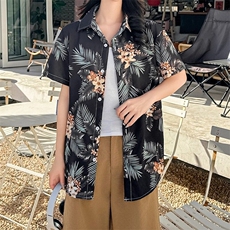 三亚旅游度假短袖花衬衫女夏威夷海边沙滩衬衣复古港味CS88/P30，女装衬衫，星座506