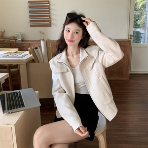 上新 有货  春季白色麂皮立领短外套5512P155K248图片