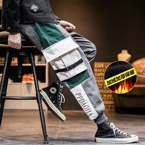 2019冬季新日系男拼接工装束脚加绒加厚长裤休闲裤K2871-P75图片