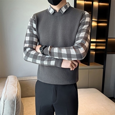 店主风秋冬新款小伙加厚假二件针织毛衣男301A-1/M65/P75控95，男装针织衫/毛衣，星座301A-1