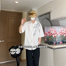 新中式男装风刺绣竹子短袖衬衫男款七分袖衬衣1007-H60-特P35，男装衬衫，星座1007（原301D）