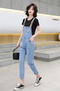 2021夏季女装春季牛仔背带裤女减龄新款韩版宽松洋气{码子偏小}图片