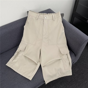 美式复古大口袋工装短裤夏季高街潮牌宽松休闲直筒阔腿七分裤图片