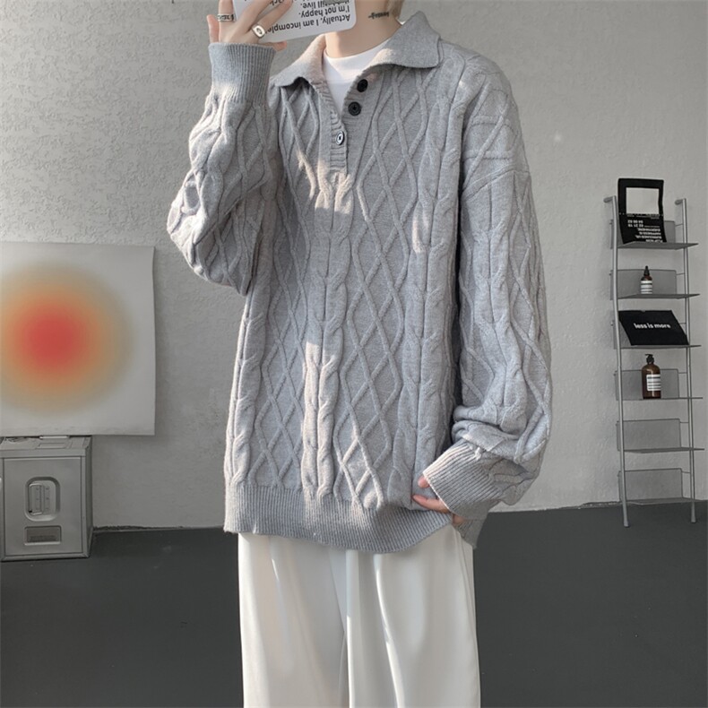 8XL-M韩版polo领麻花针织大码翻领慵懒风宽松百搭毛衣MY1518P75,男装针织衫/毛衣,电商B238