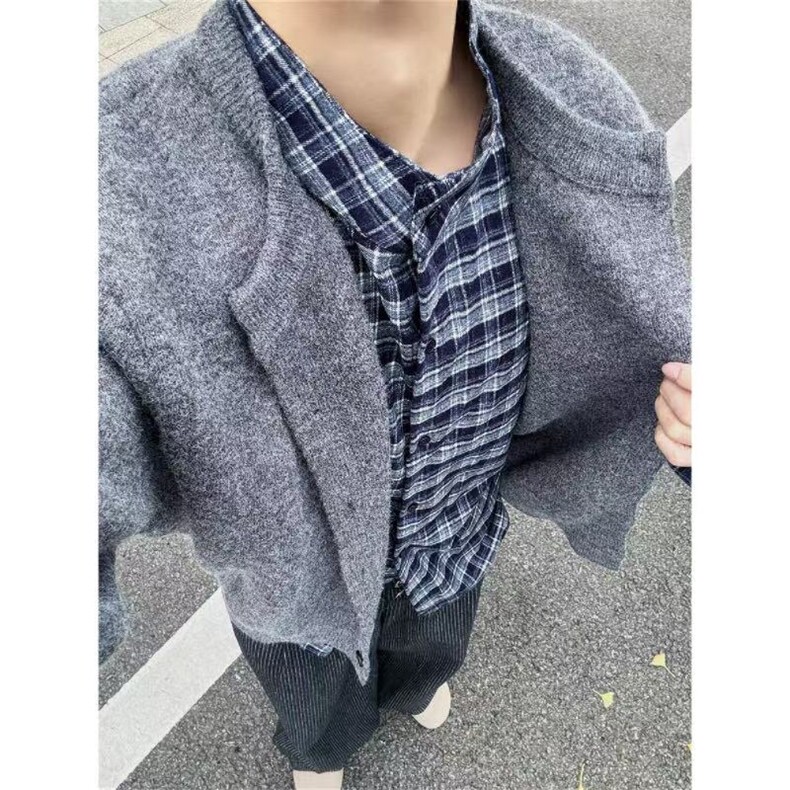 已下单~秋冬重磅老钱风假两件针织毛衣开衫MY2573批88,男装针织衫/毛衣,星座1411A-6
