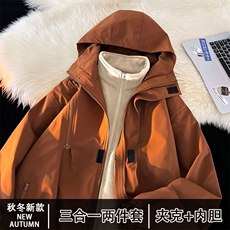 三合一户外秋冬加绒内胆多拉链冲锋衣男夹克两件套JK016+D01P-80，男装夹克，电商A128