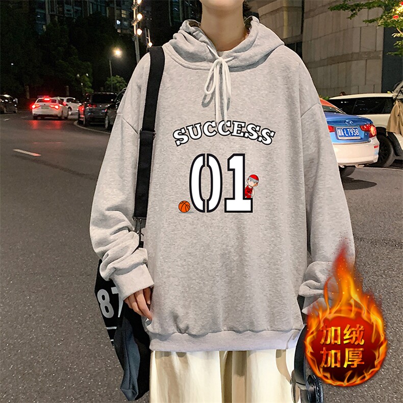 WY2205-P35 加绒款-P40 纯棉连帽卫衣男大码运动帽衫宽松薄外套男图片