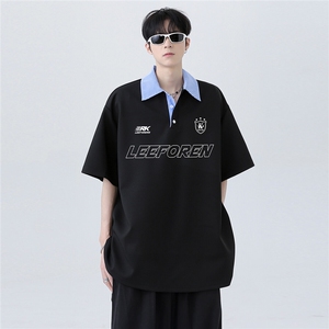 百搭潮牌假两件青春休闲衬衫领撞色拼接POLO衫短袖T恤T276-P48图片