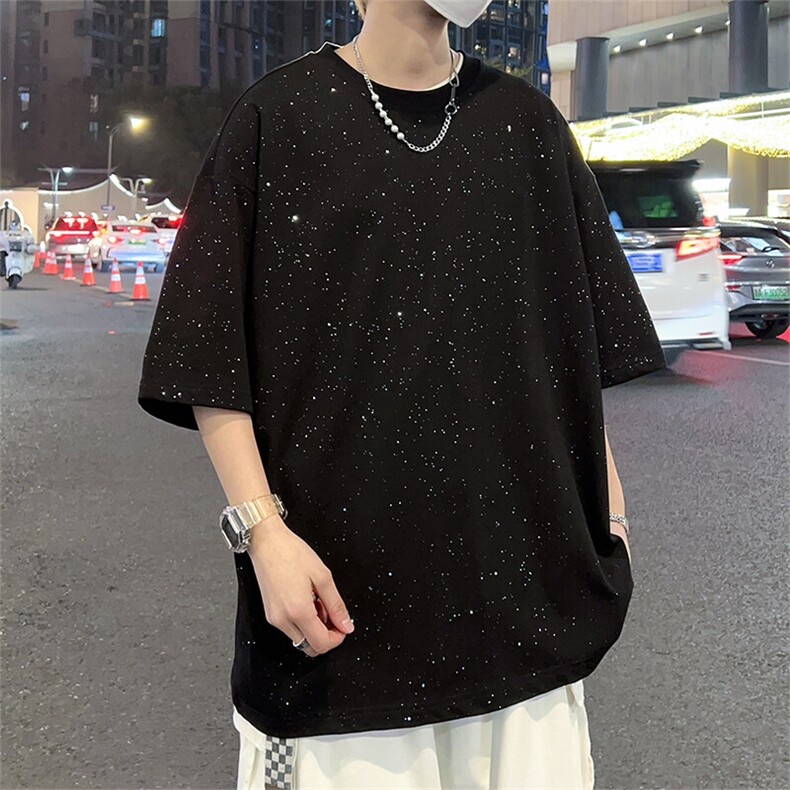 满天星短袖t恤男款夏季美式潮牌重磅大码宽松半袖2025新款体恤衫,男装T恤,星座223（原229-2）