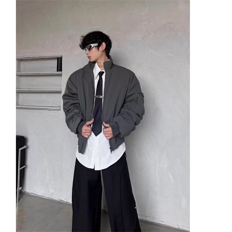 纯色立领飞行夹克男2025春款廓形短款棒球服高街百搭外套,男装夹克,星座506A
