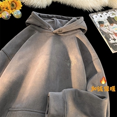冬季加绒加厚连帽麂皮十字绒刺绣连帽卫衣YT05P75M-4XL，男装卫衣，星座712