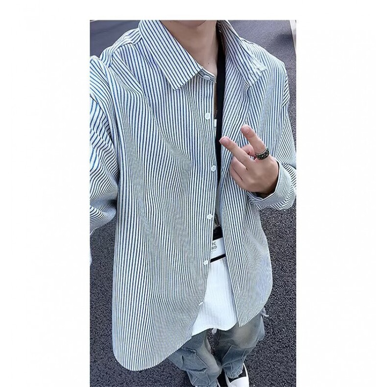 条纹衬衫男长袖春秋休闲衬衣高级感上衣宽松痞帅外套CSC238,男装衬衫,星座516A