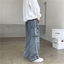 牛仔裤男春季大口袋工装韩版休闲百搭潮牌ins超火cec裤子k36-p45，男装牛仔裤，星座1008-2