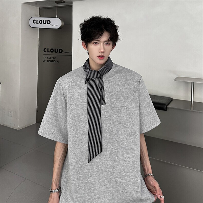 小众拼接夏季Polo衫垫肩重磅美式设计感短袖941P52，男装Polo衫，电商A458A