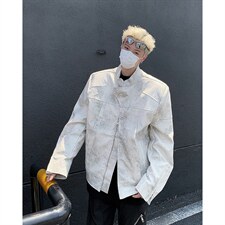 秋季新款港风美式原版PU皮喷墨工艺有垫肩立领夹克男JK1387-P80，男装夹克，星座313A(原308A-2)