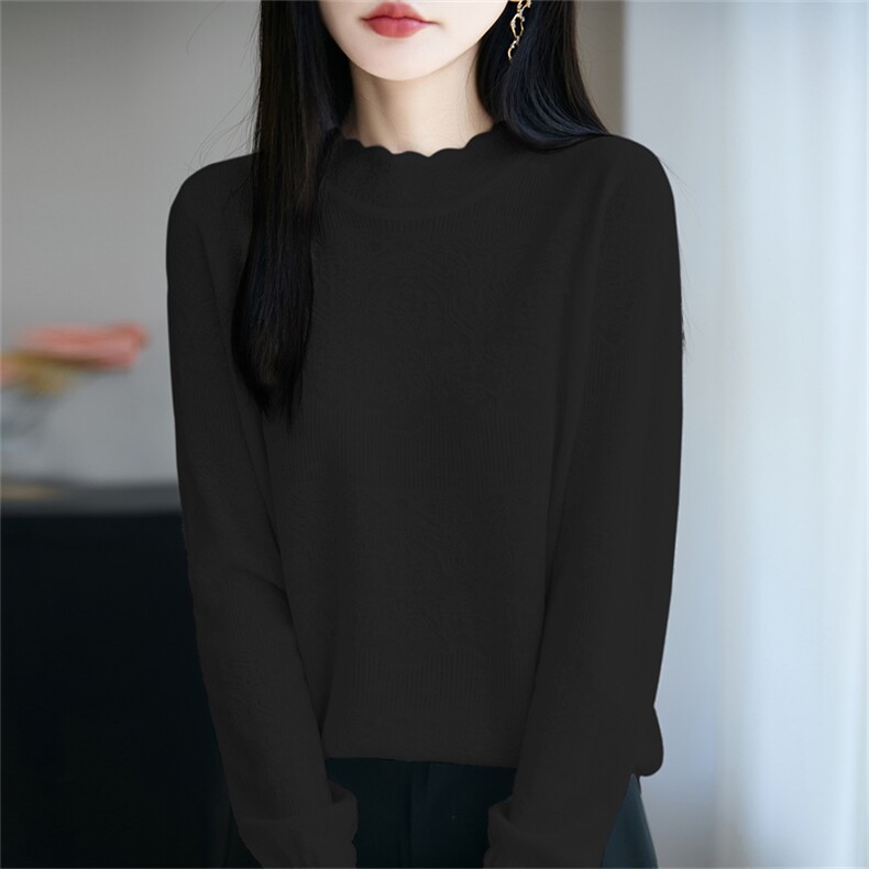 蕾丝钩花打底衫女半高领毛衣2025新款洋气减龄内搭保暖白色上衣,针织衫/毛衣,郡淞羊绒