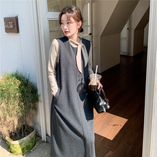 大货已出韩系针织蝴蝶结打底背心长裙两件套F711-P165-K268，女装套装/套裙，2C255