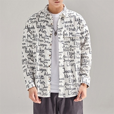 1506/QC30170/P36日系复古字母春秋季时尚棉质休闲宽松衬衣外套潮，男装衬衫，星座1506