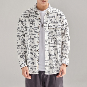 1506/QC30170/P36日系复古字母春秋季时尚棉质休闲宽松衬衣外套潮图片