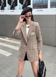 【现货】春装新款 韩版修身格子时尚西装,女装西装,名怡