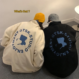 情侣装冬装 羊羔毛绣花小熊拼色情侣棉衣外套棉服D119 P118女类图片