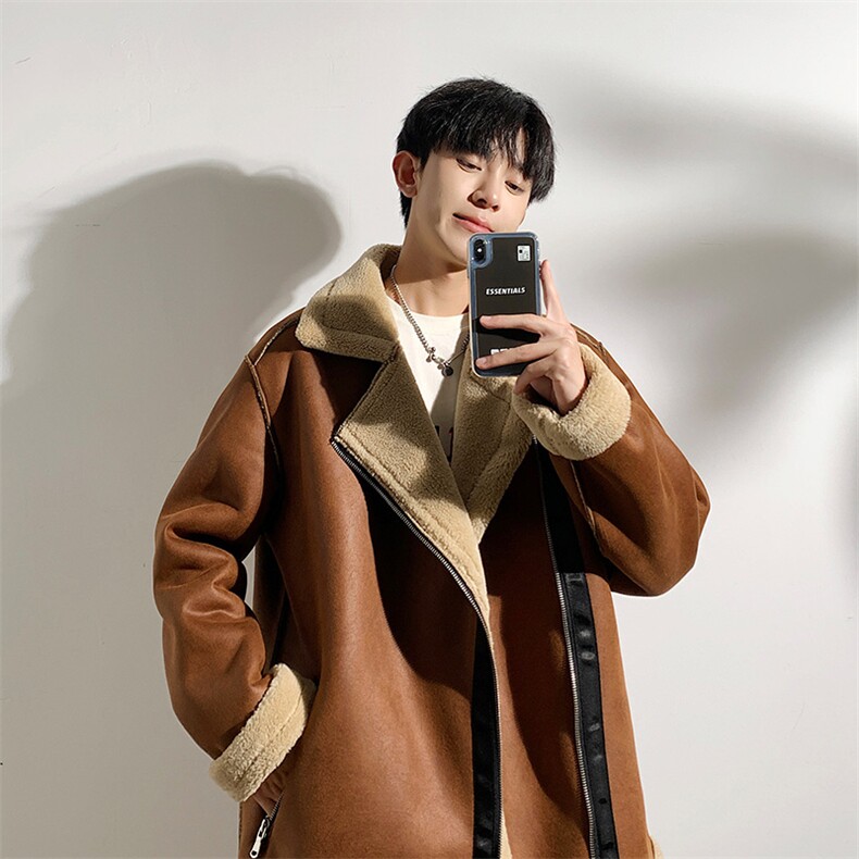 翻领皮衣加绒加厚男女冬季宽松休闲外套D012-P125,男装皮衣,星座717
