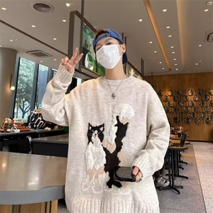 日系复古chic港味软糯猫咪毛衣外套男女秋冬小众oversize针织上衣图片