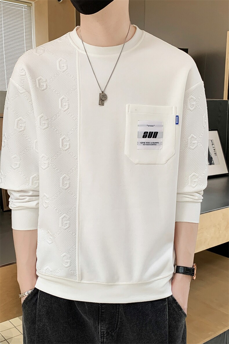 M-8XL秋季大码胖男生时尚休闲圆领拼接印花卫衣男59,男装卫衣,星座209