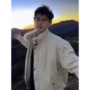 飞机扣哈灵顿座山雕棉服男款冬季美式复古cleanfit短款外套高级感图片
