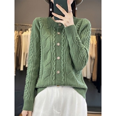 2316疙瘩针织开衫毛衣女羊毛开衫，女装羊毛衫，狄美羊绒