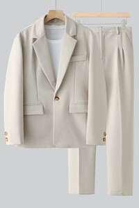 新款男士秋季宽松休闲港风西服套装衣服+裤子XZ809-P150图片