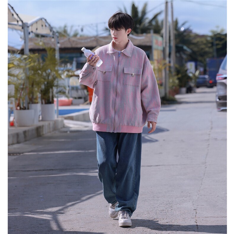 2025港风扎染牛仔工装口袋夹克大码M-5XL休闲男JK77078特P65控98,男装夹克,星座227-7