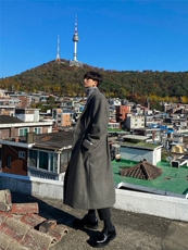 秋冬韩版高级感美拉德毛呢大衣男中长款垫肩宽松过膝呢子风衣外套，男装风衣，星座710