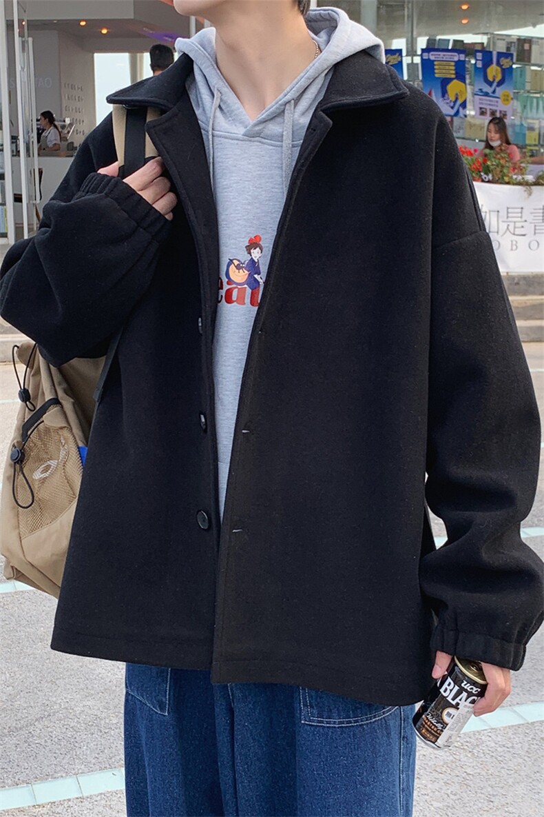 N2070/P75秋冬新款毛呢大衣学生宽松休闲大码呢子外套夹克男控98，男装毛呢大衣，电商A141