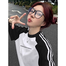 夏季美式高街重磅纯棉三条杠织带插肩撞色男女短袖T恤CZ102-特P25，男装T恤，电商A486