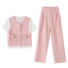 欧货漂亮时尚套装女夏洋气减龄显瘦遮肉2024新款气质阔腿裤两件套，女装套装/套裙，韩美纤衣