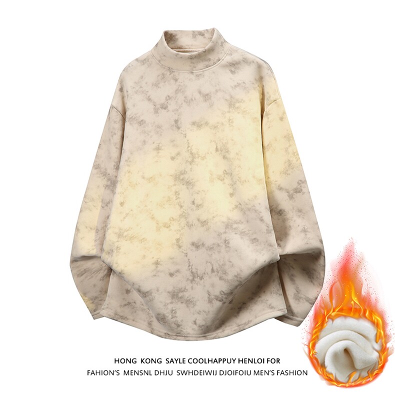 CT09-P19现货卫衣加绒加厚德绒长袖T恤半高领扎染内搭打底衫c，男装T恤，电商A456（原C415）