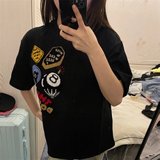 万针全刺绣工艺得物抖音高品质260克纯棉双纱美式高街短袖T恤P33，男装T恤，电商A486