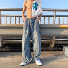 直筒宽松美式牛仔裤男新款潮牌ins百搭休闲阔腿拖地长裤NK21-P48，男装牛仔裤，星座1008-1