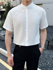 夏季男士七分袖条纹衬衫立领男休闲修身休闲衬衣A236-C663-P55，男装衬衫，电商A236